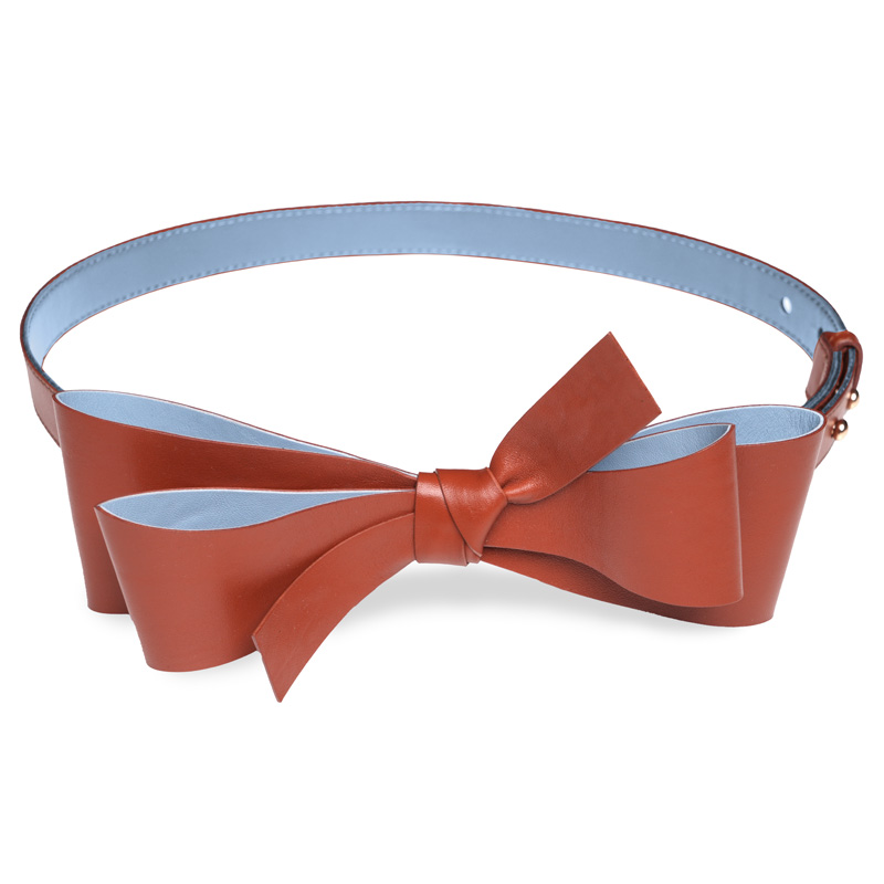 M-ishka Leather Bow Belt Brown/Baby Blue