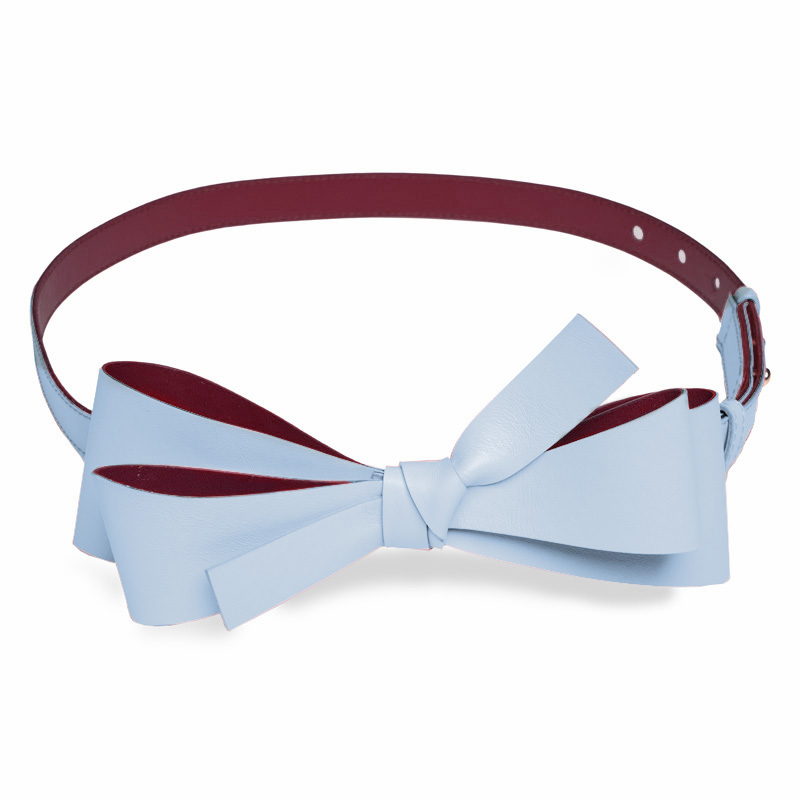 M-ishka Leather Bow Belt Light Blue/Burgundy